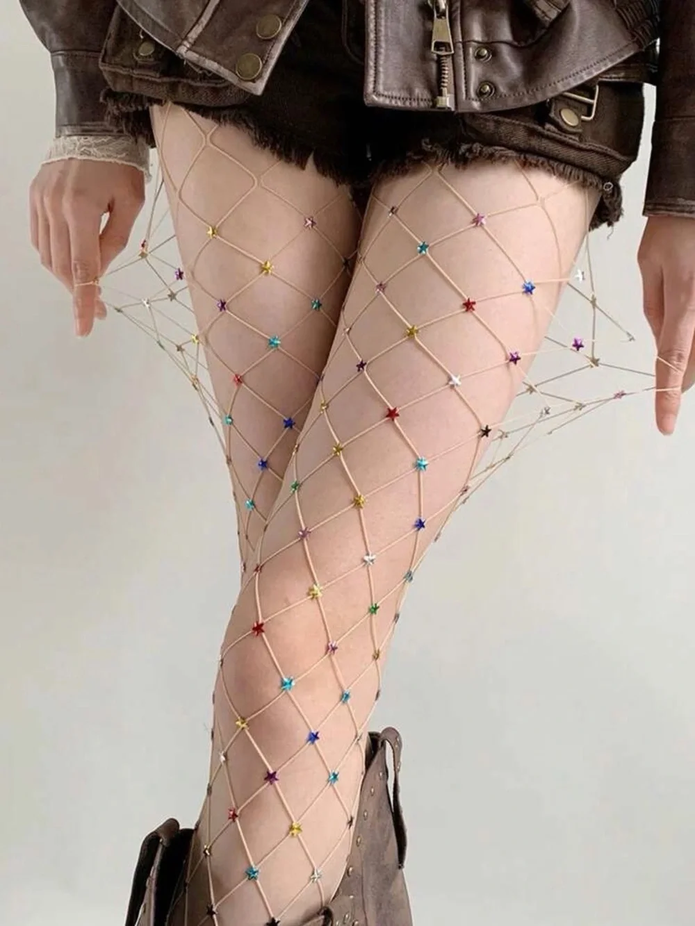 Rhinestone Fishnet Tights - Multi-Color Embellished Women’s Accessory